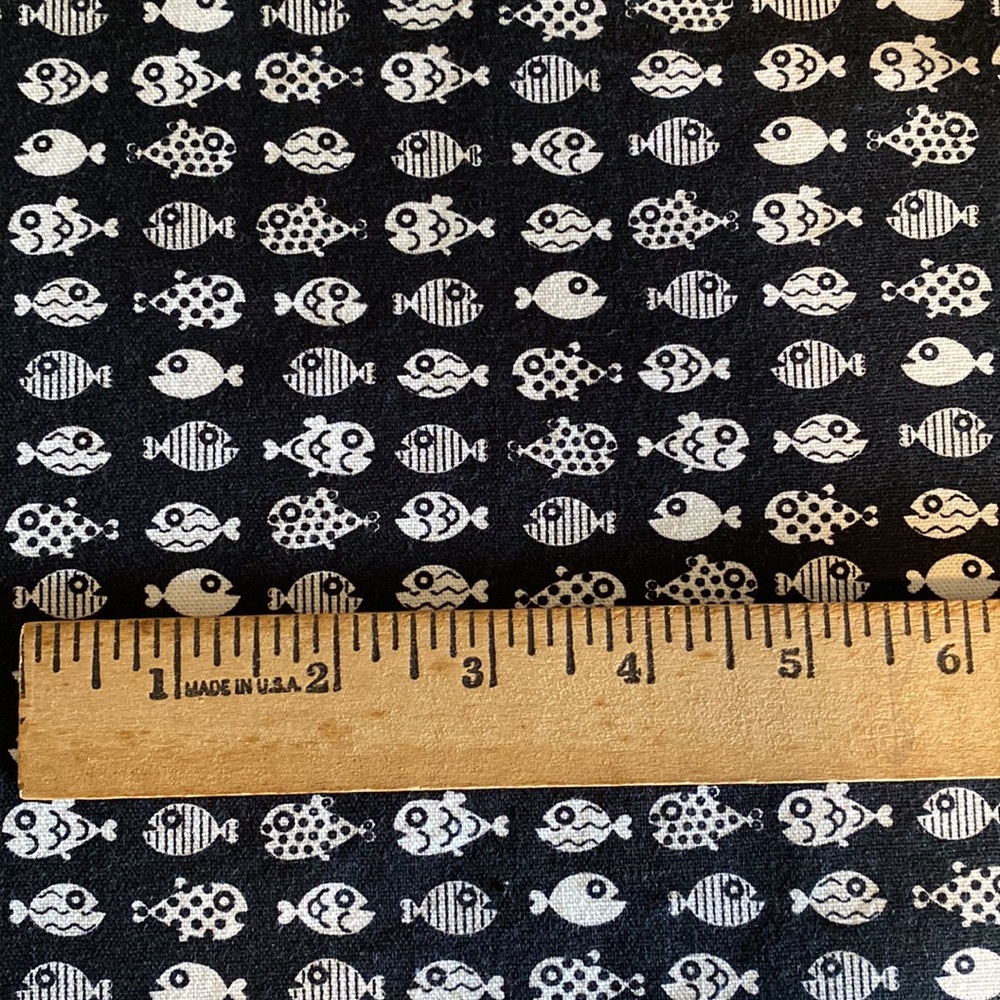 Cotton Fabric Black White Fish Design, 17 inches length, 44 inches width - Picture 4 of 4